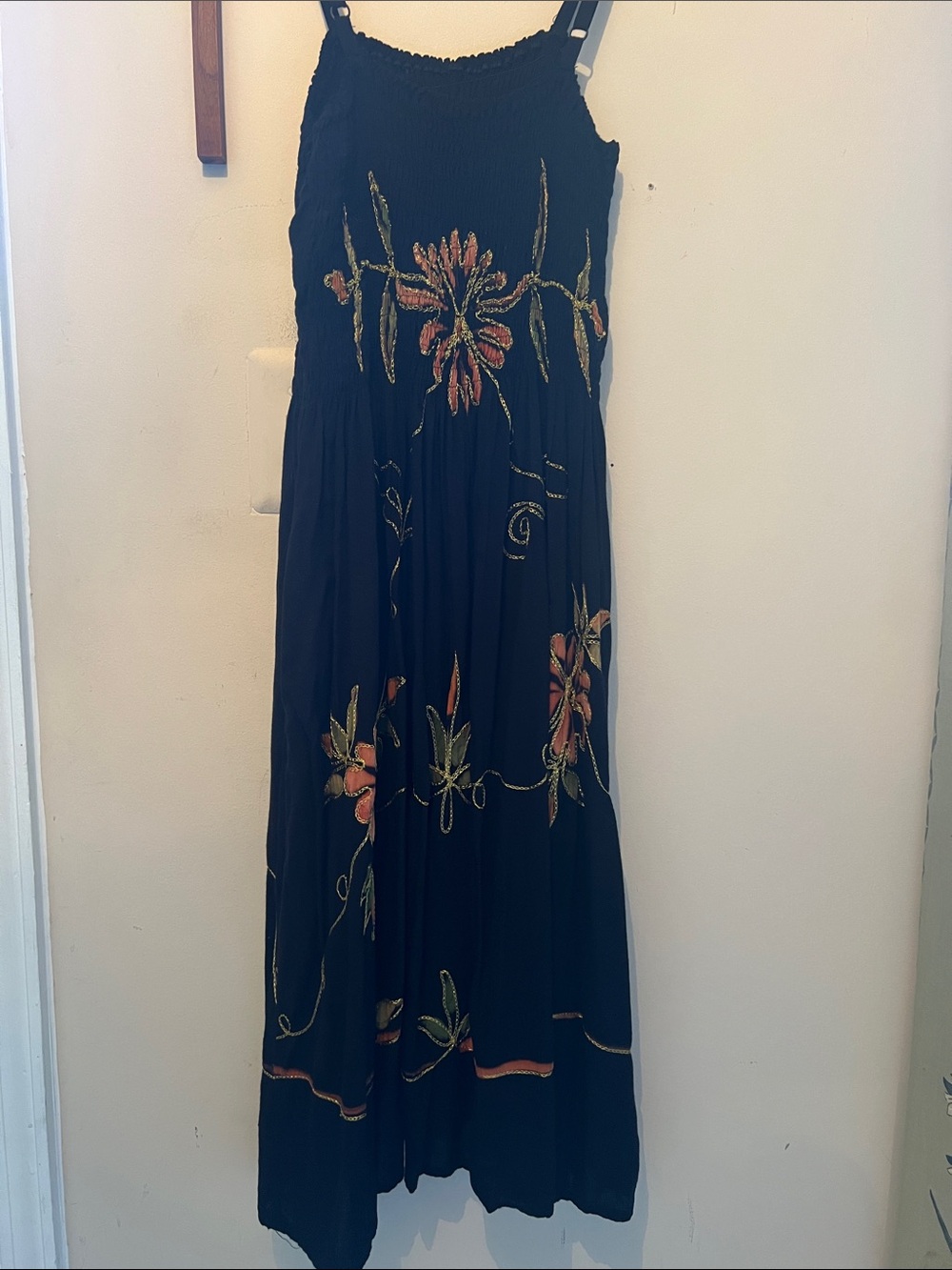 Bluemar Black Midi Dress with Orange & Green Floral Embroidery